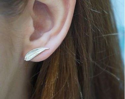 Picture of Small stud leaf earrings in sterling silver, Real Olive leaf by Mother Nature. 