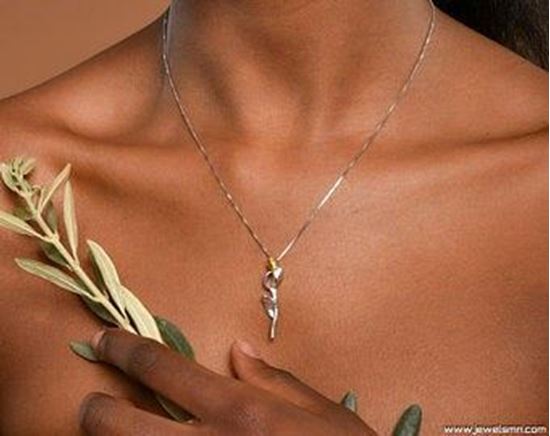 Picture of Olive Branch Necklaces for Women in sterling Silver, Pendant with chain necklace by Mother Nature Jewels