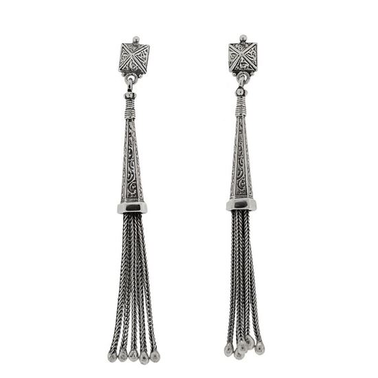 Picture of Sterling Silver 925 post drop long Earring with tassels