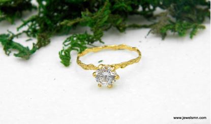 Picture of Thin Solid Gold twig promise ring Band for woman. Engagement Gold Solitaire ring 18-14K-9k Cypress dainty branch Ethical Lab created Diamond