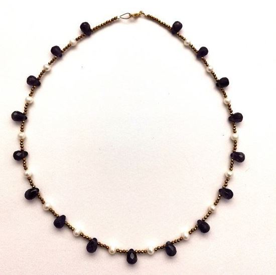 Picture of Κολιέ από αιματίτη, μαργαριτάρι και σταγόνες αμέθυστο