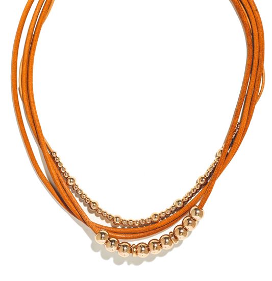 Picture of Κολιέ με δέρμα και μεταλλικές μπίλιες