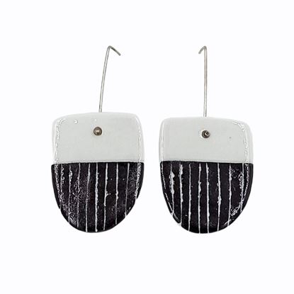 Picture of Black and White Porcelain Long Earrings "Stripes"