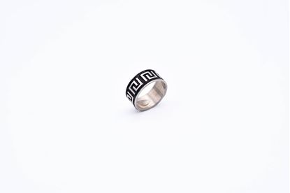 Picture of Silver Band Ring with Greek Key Pattern and Enamel