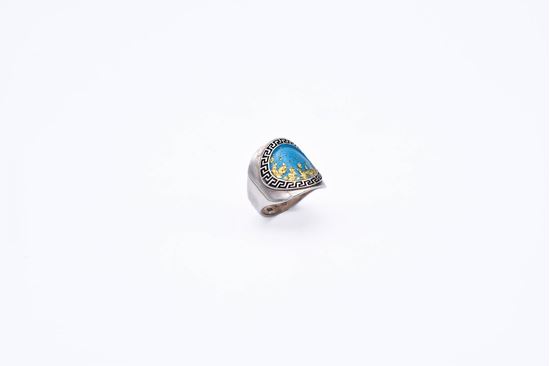Picture of Silver Greek Fret Ring Enamel with 24K Gold Leaf